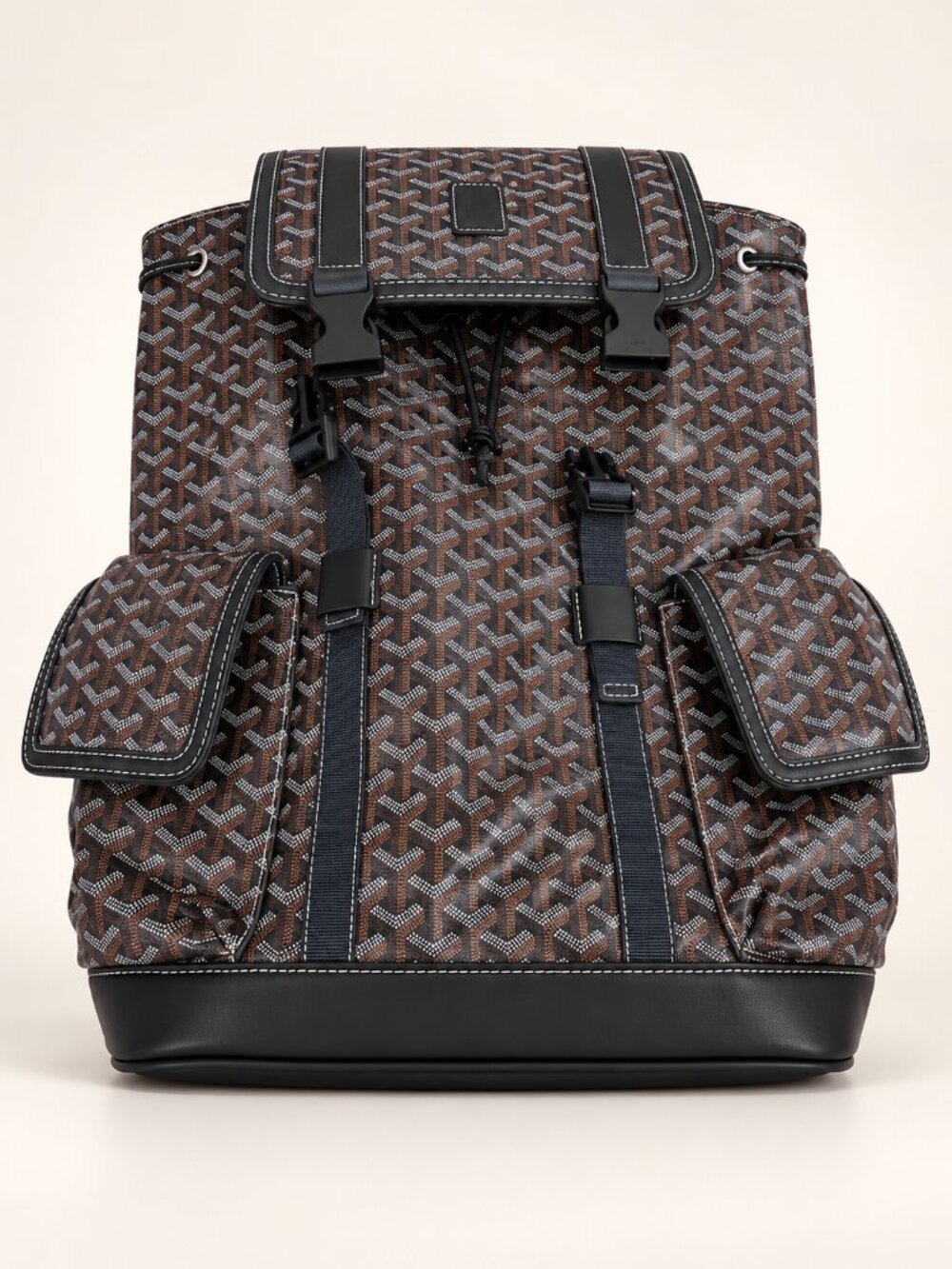 Luxury Geometric Monogram Backpack Brown Black Drawstring Utility Bag